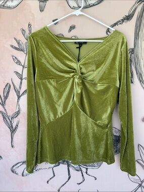 Knot-Front  Long-Sleeve Top - Olive